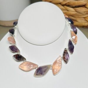 Dana Buchman Statement Necklace with faceted faux abalone jewels, silver tone
